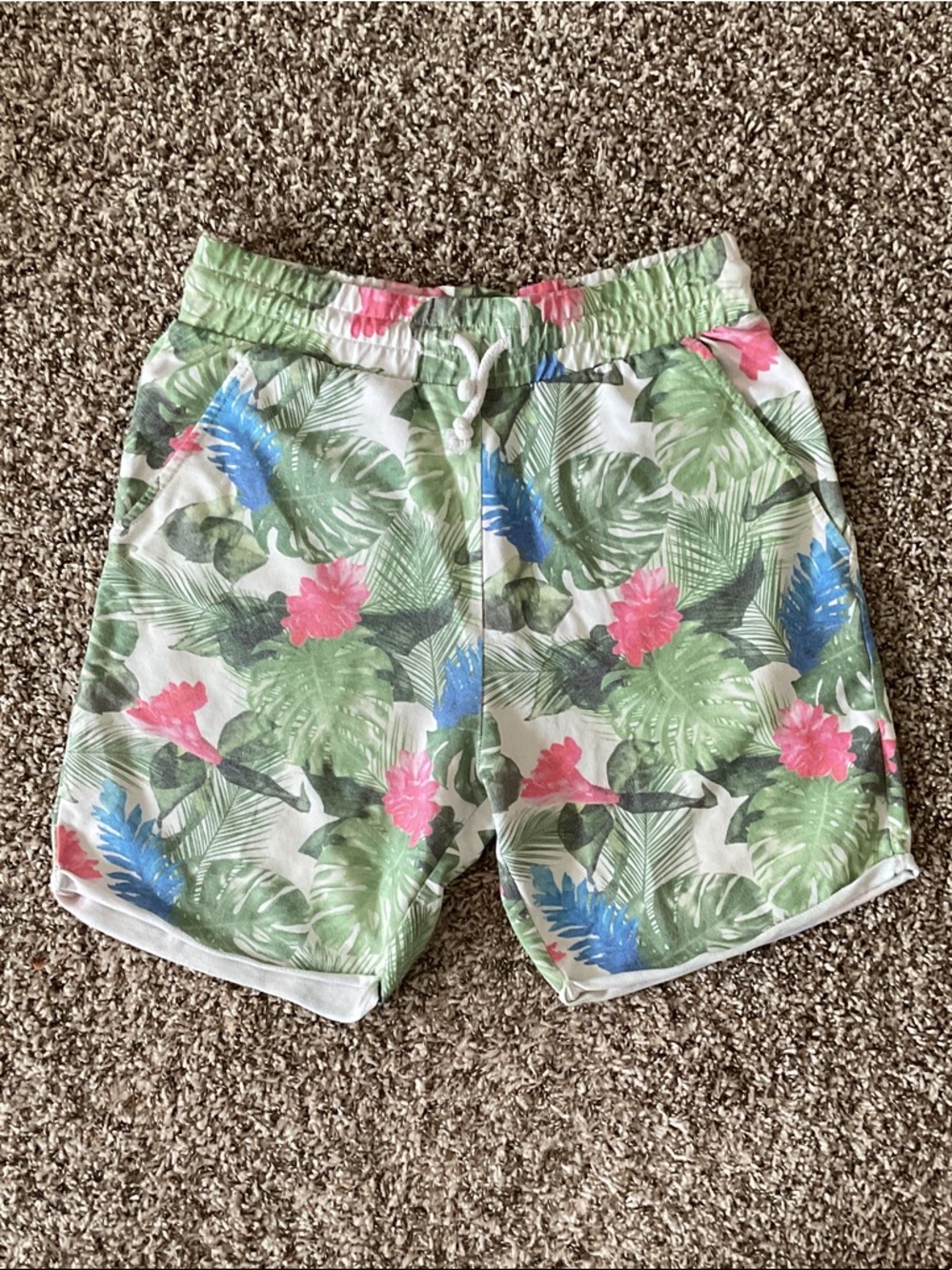 H&M Divided Green Palm & Pink Floral Waistband Shorts